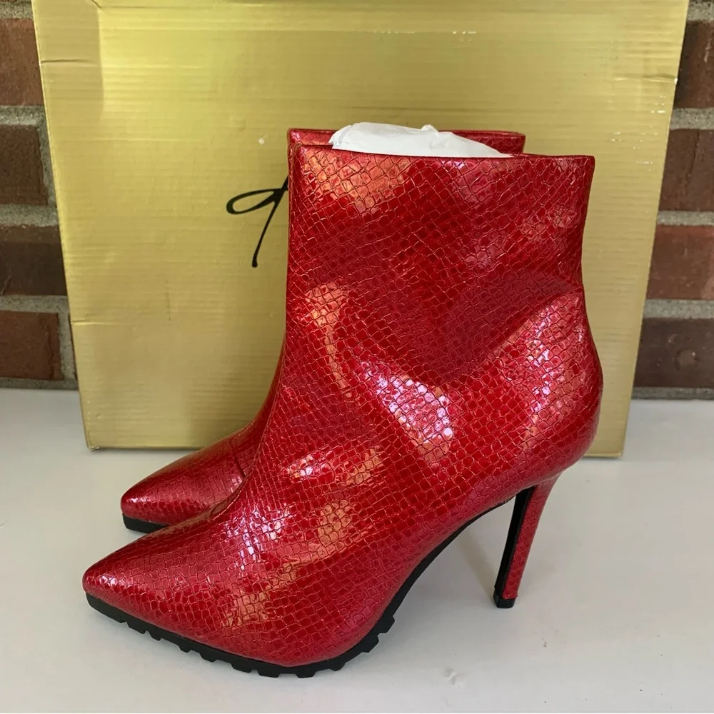 Thalia Sodi Womens Rhodes Red heeled patent ankle Booties Shoes US 7 M - Picture 4 of 9